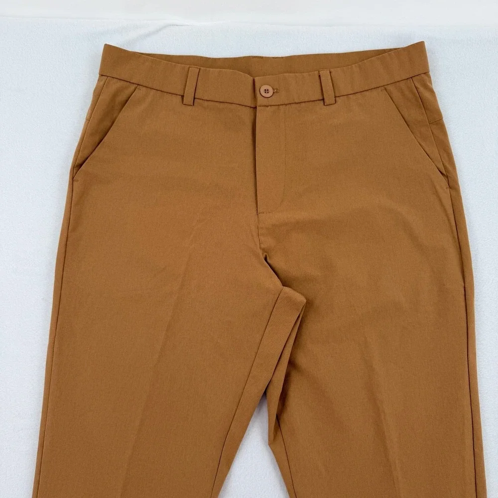 Pudolla Mens 32x34 Golf Pants Camel Brown Performance Slacks Flat Front Chino